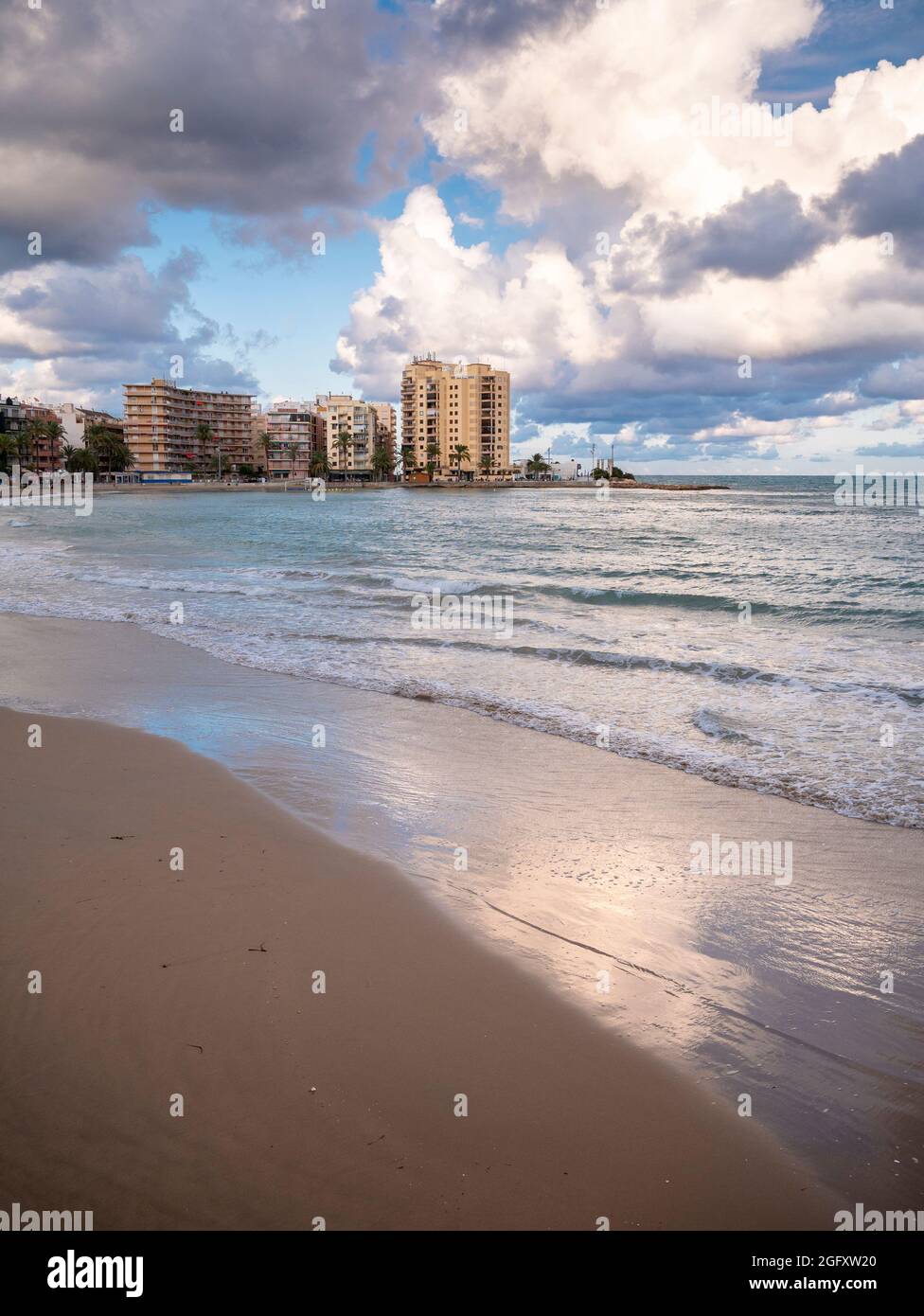 Playa del Cura beach at the Mediterranean city of Torrevieja, Costa Blanca, Spain. Stock Photo
