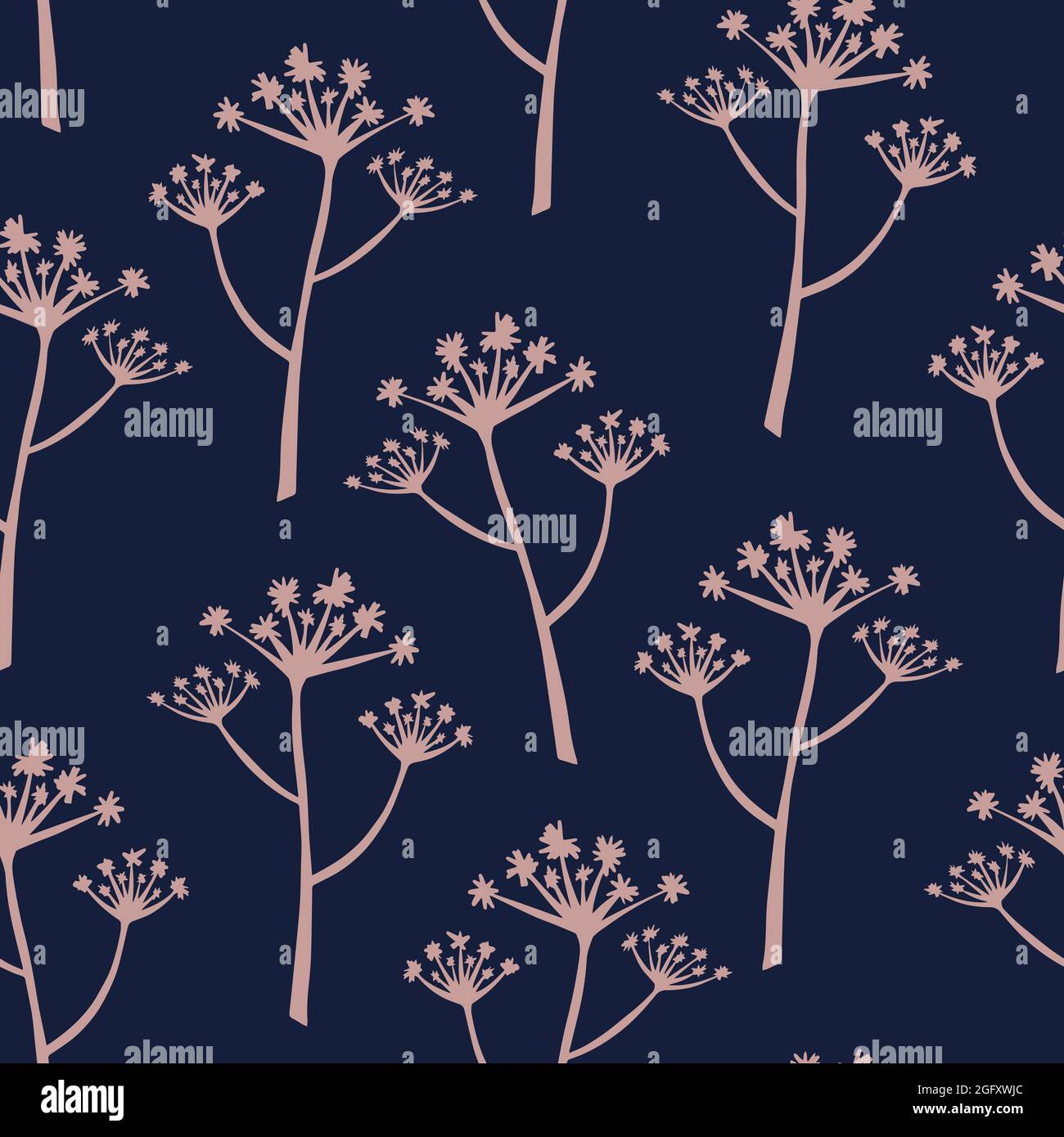 Dark seamless pattern with apiaceae grass. Floral background. Vector illustration. Stock Vector