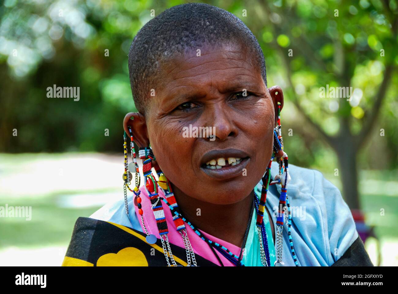 Portrait of a woman from the Masai Tribe in Kenya. Stock Photo