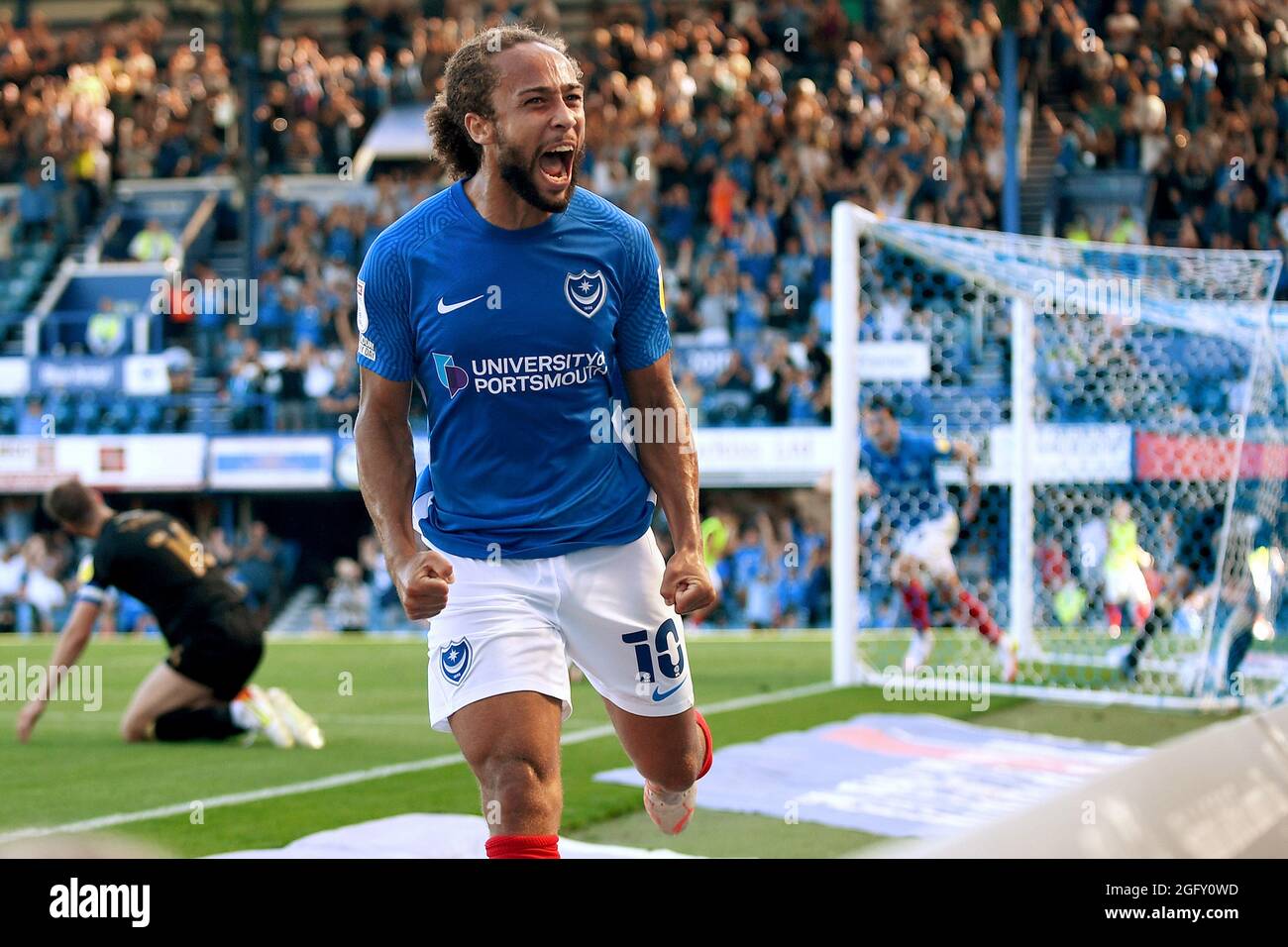 Marcus Harness of Portsmouth celebrates after scoring a goal to make the  score 2-0 - Portsmouth v Crewe Alexandra, Sky Bet League One, Fratton Park,  Portsmouth, UK - 14th August 2021 Editorial
