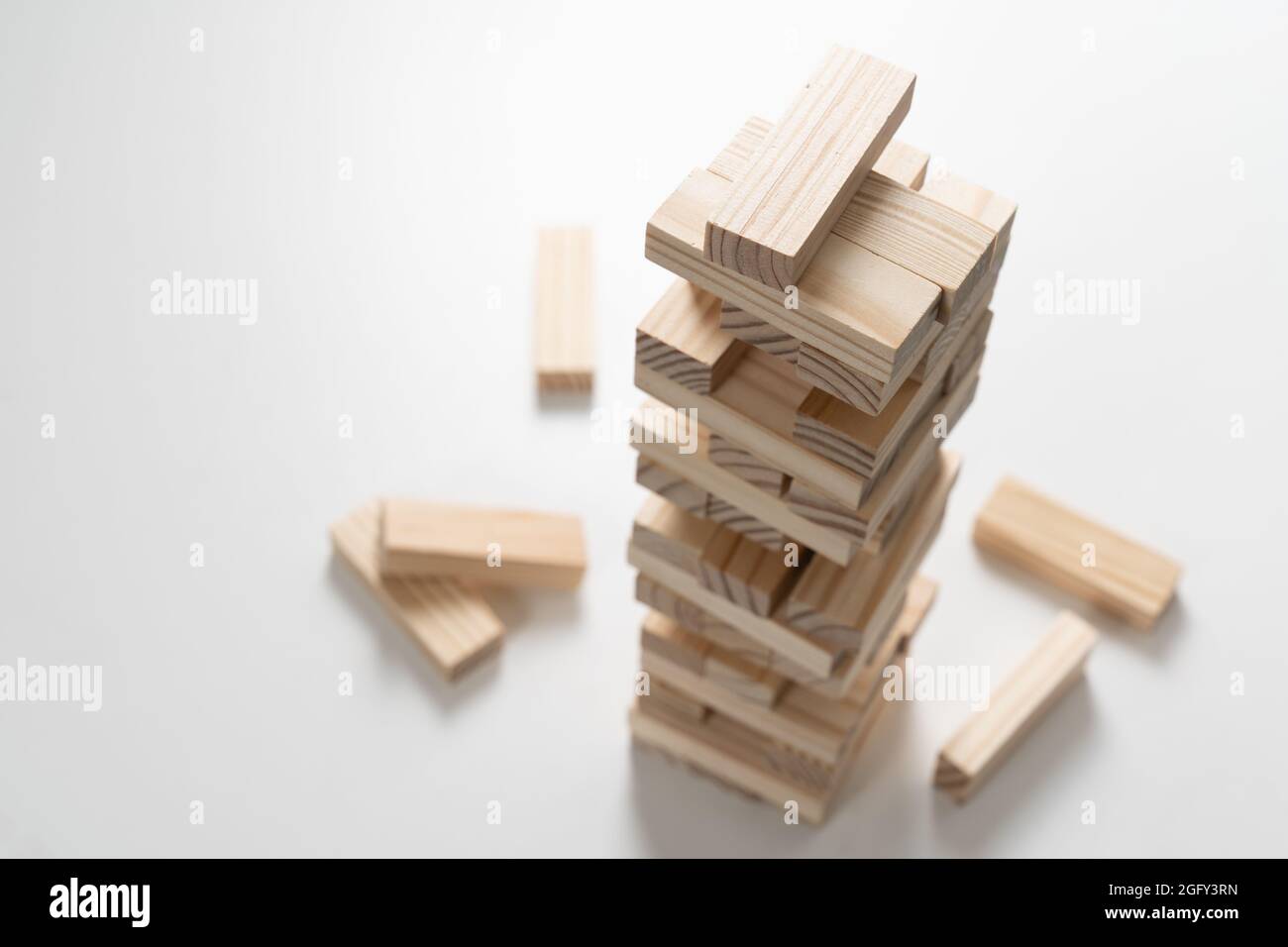 Closeup wood blocks stack game Stock Photo Alamy