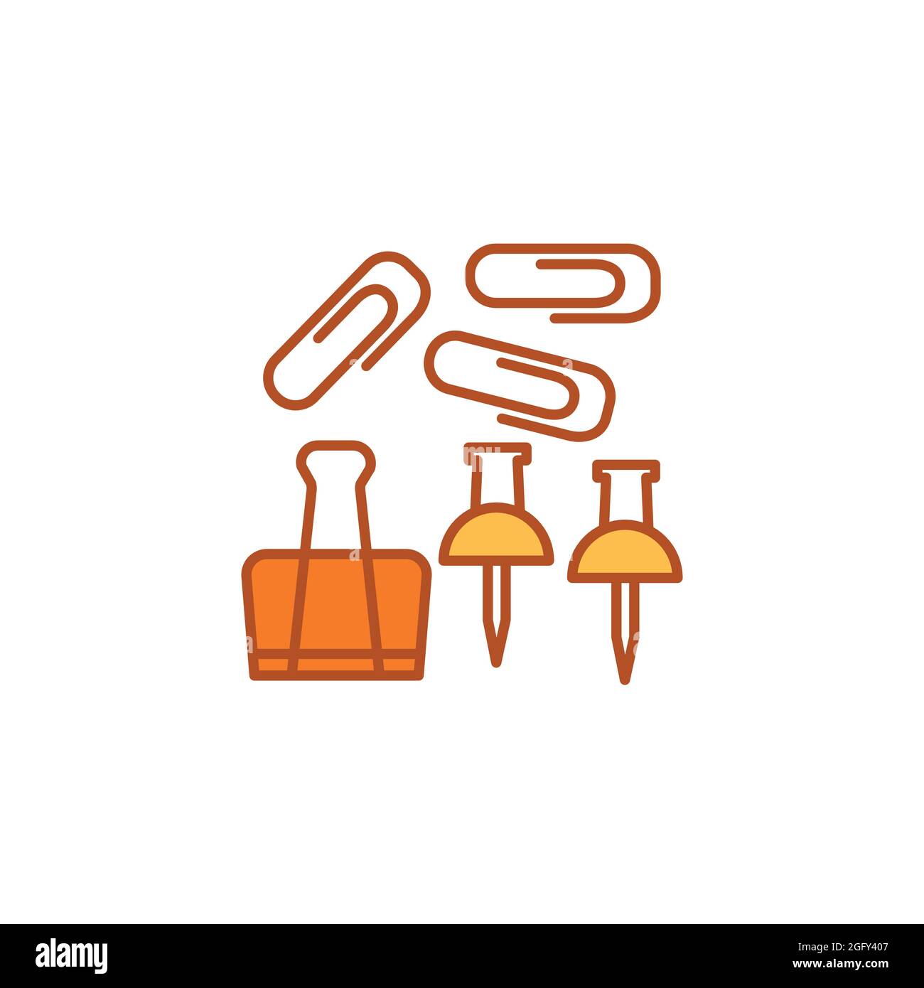 Paper button, clips and staples color line icon. School supplies. Sign for web page, mobile app