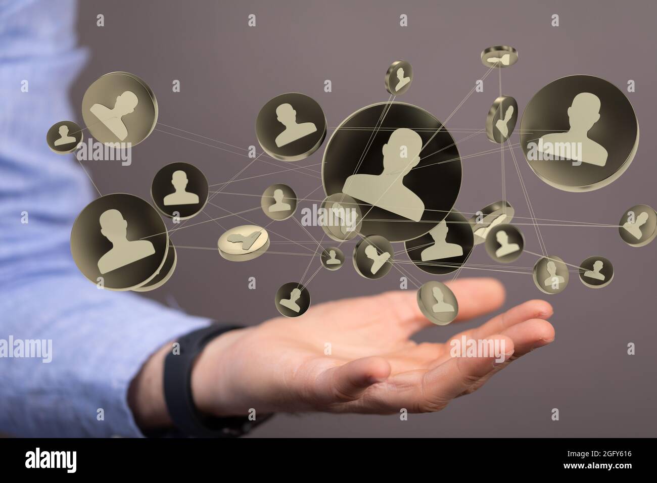 3D rendered people silhouettes held in a person's hand Stock Photo - Alamy