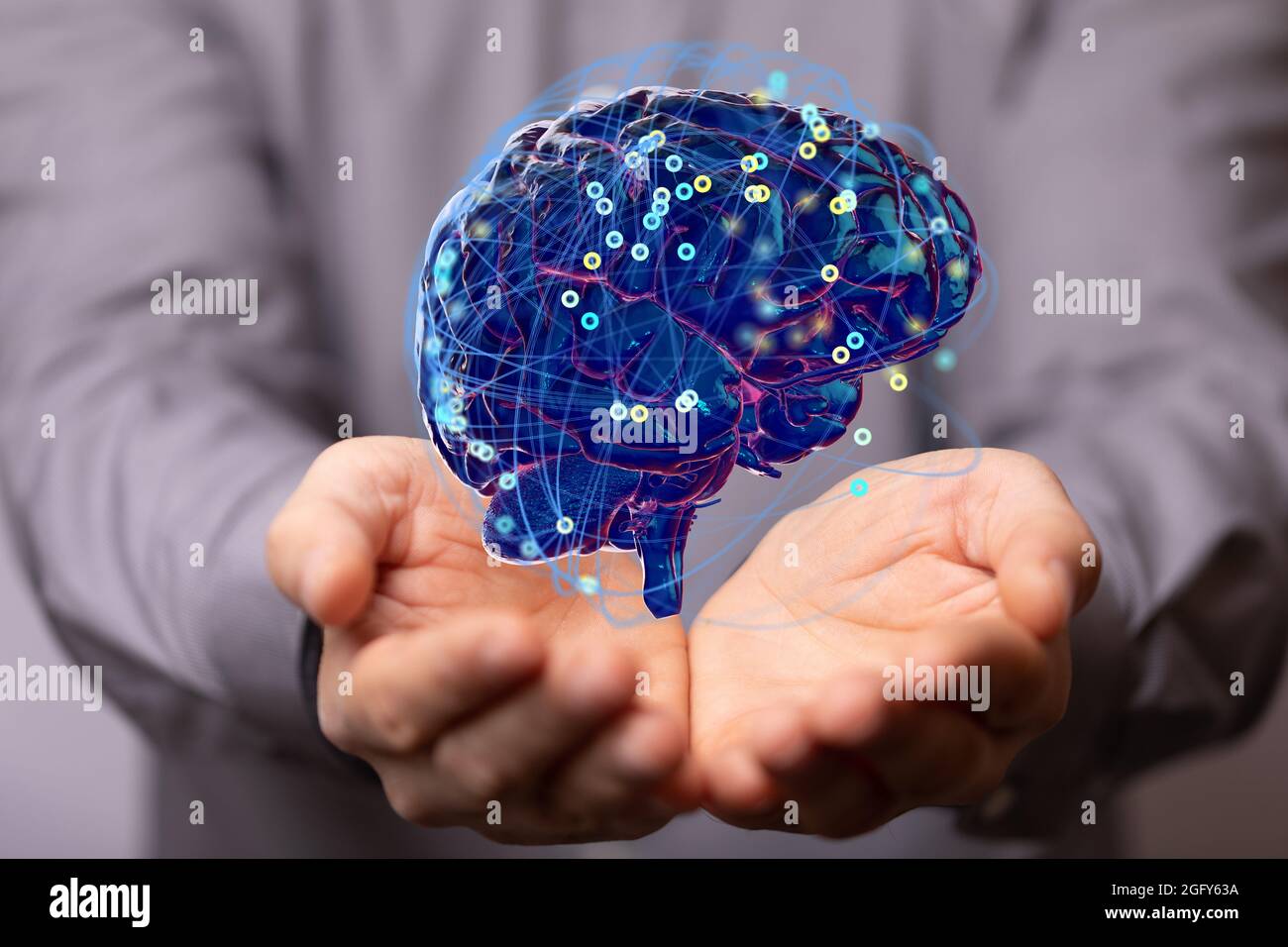 3D rendered Artificial Intelligence held in a person's hand Stock Photo ...