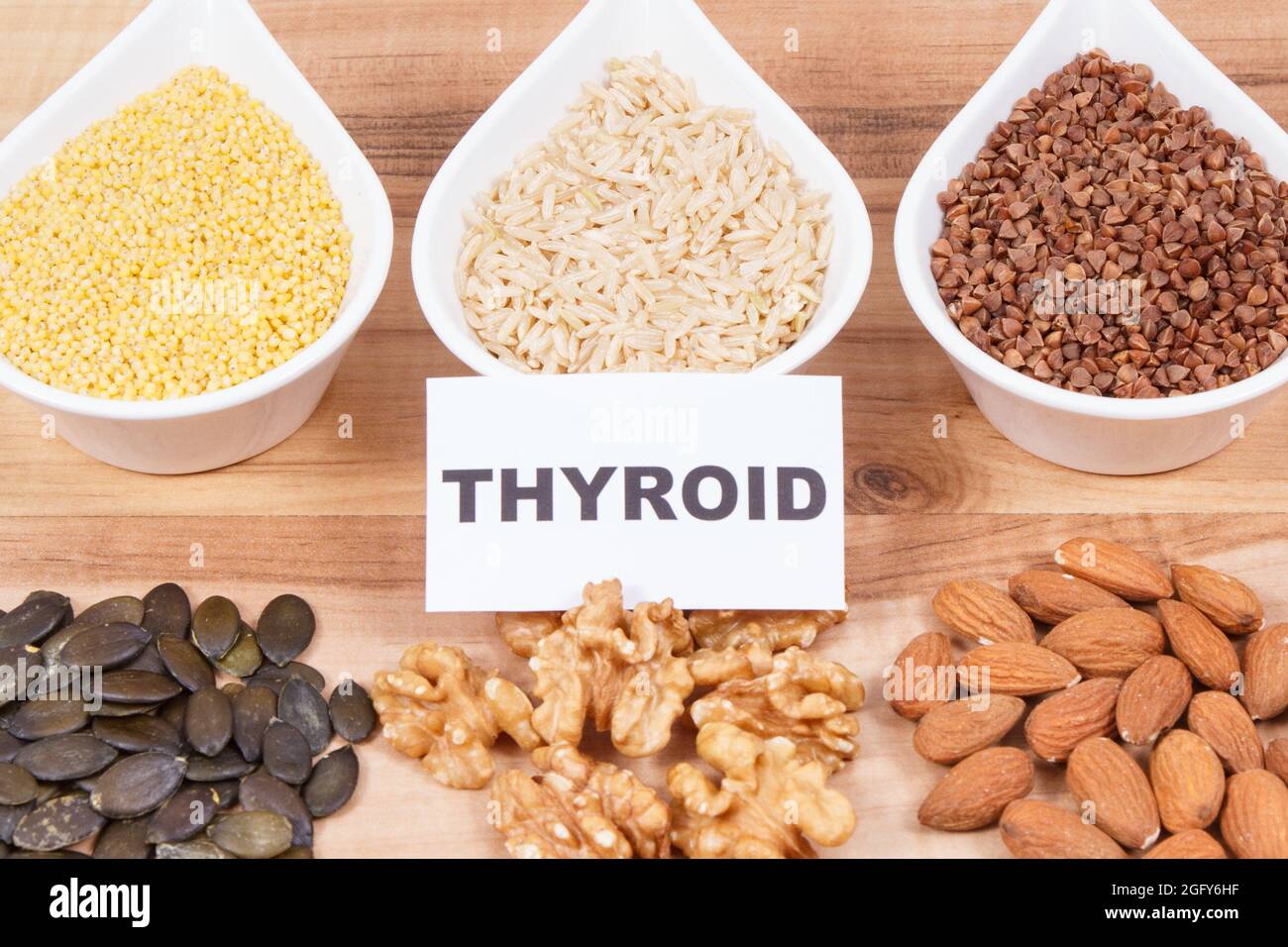 Dietary and beneficial eating for thyroid gland. Food as source natural healthy vitamins and