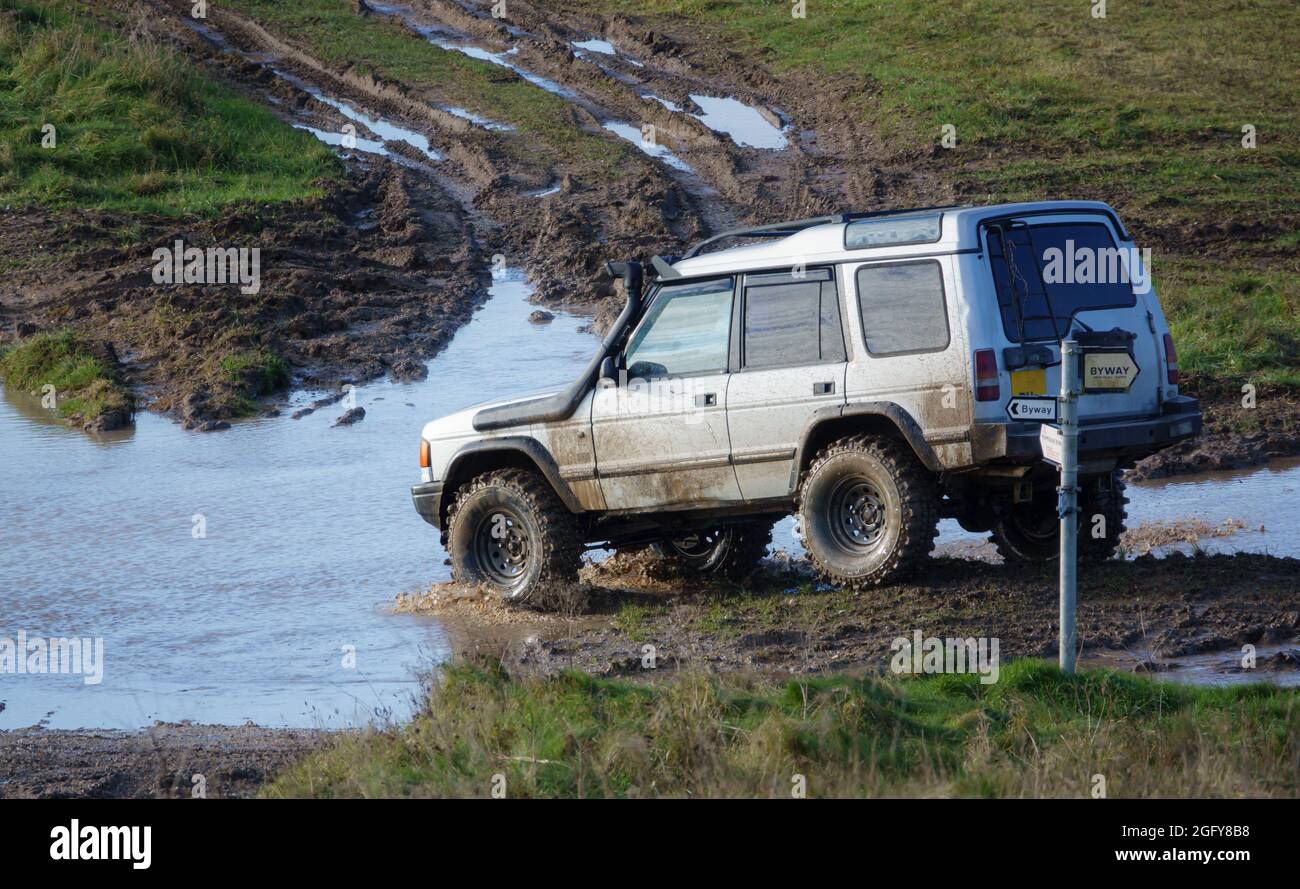 4x4 land rover discovery series II off roading wading in deep