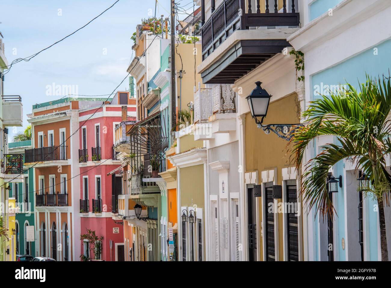 Colorful houses line the streets of Old San Juan. - Puerto Rico Stock ...