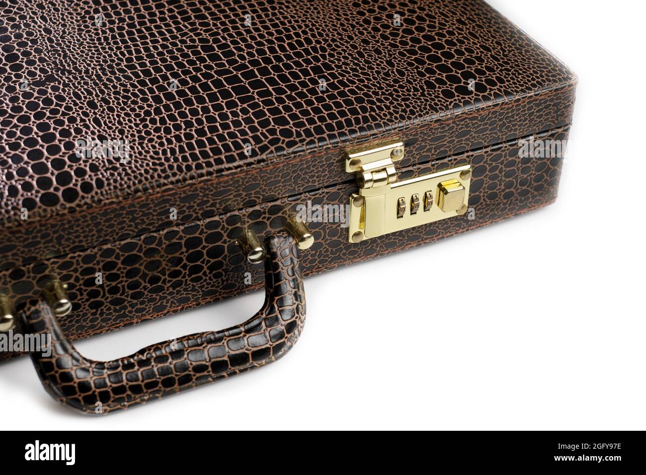 Brown Briefcase with crocodile dressed textured material. Suitcase Stock  Photo - Alamy