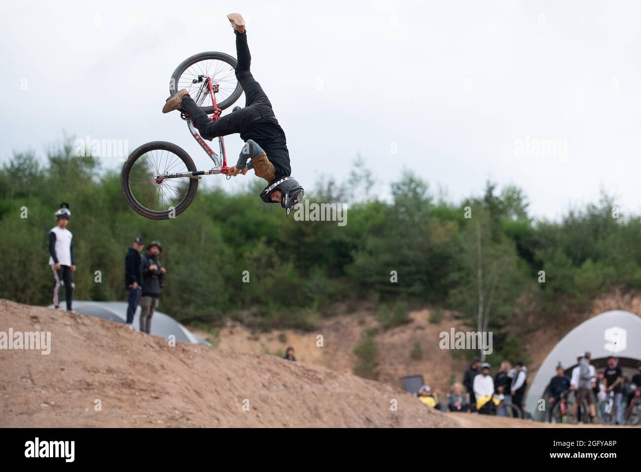Birkenfeld, Germany. 27th Aug, 2021. Cycling, mountain biking,  freestyle/slopestyle, Audi Nines: Peter Kaiser from Austria in action. From  24 to 28 August 2021, the freestyle and slopestyle mountain bike  competition will take