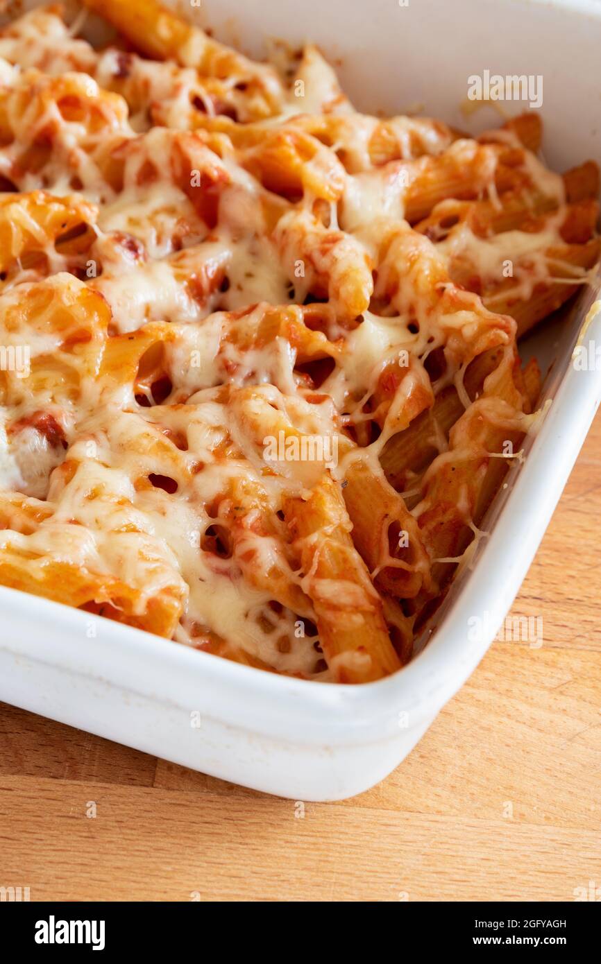 Baked Macaroni with Chorizo and Emmental Cheese Stock Photo Alamy