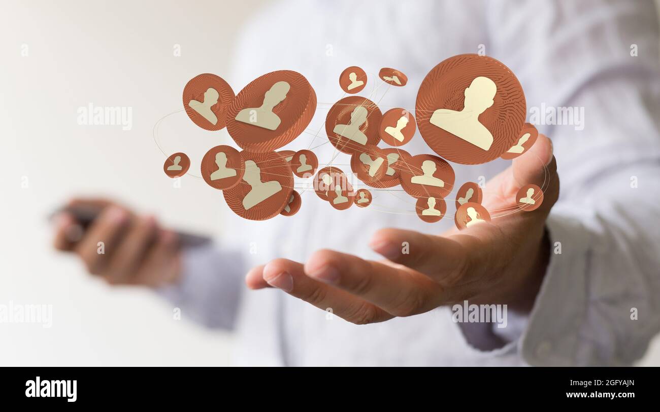 3D rendered people silhouettes held in a person's hand Stock Photo - Alamy