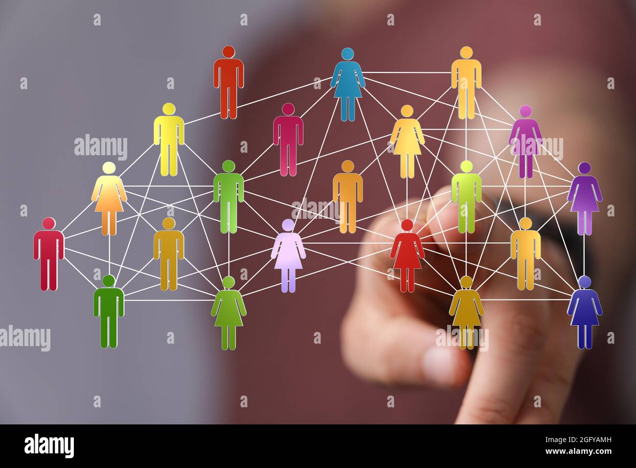 Person's hand touching 3D rendered people silhouettes Stock Photo - Alamy
