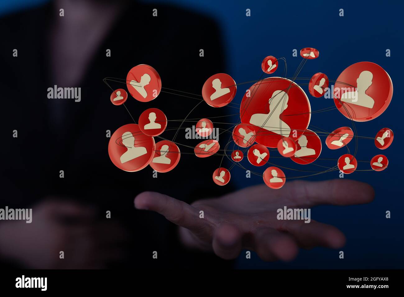 3D rendered people silhouettes held in a person's hand Stock Photo - Alamy