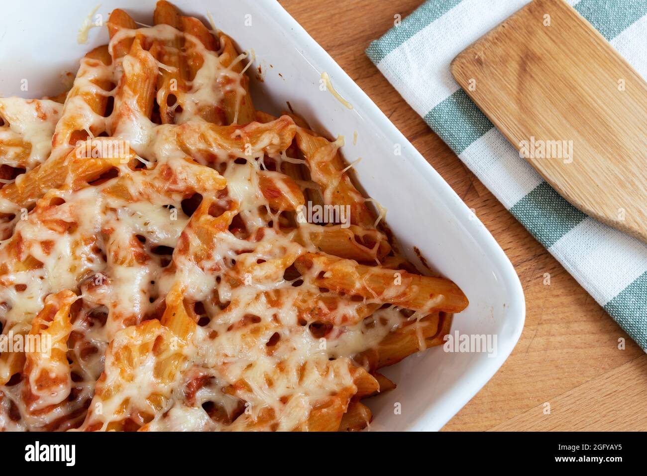 Baked Macaroni with Chorizo and Emmental Cheese Stock Photo Alamy