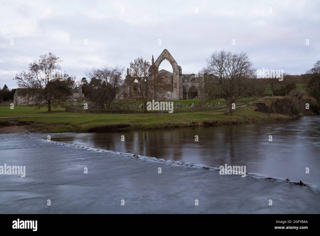 Bolton Abbey and the River Wharfe in Yorkshire, UK Stock Photo