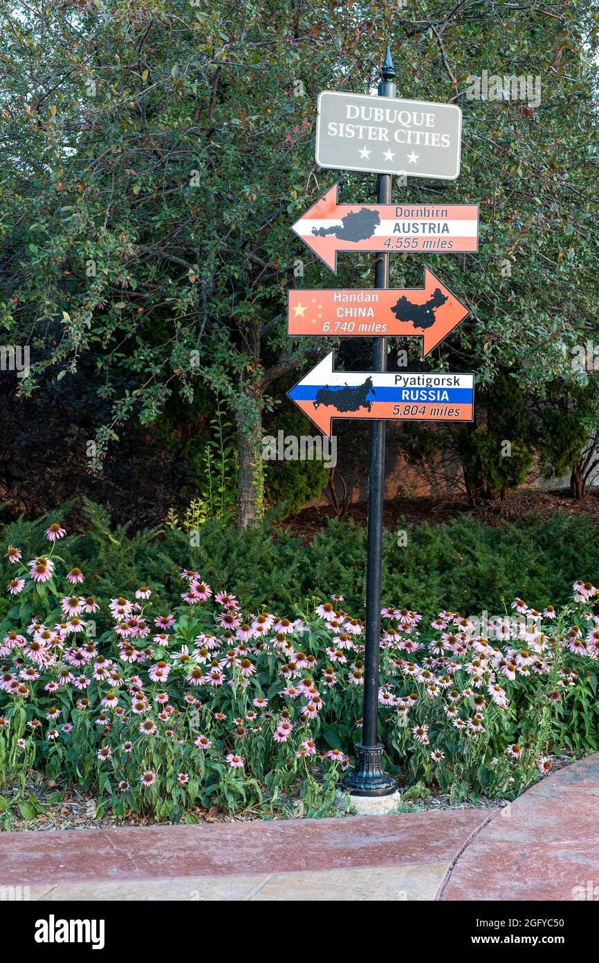 Dubuque, Iowa. Signs Commemorating Sister-city Relationships. Stock Photo