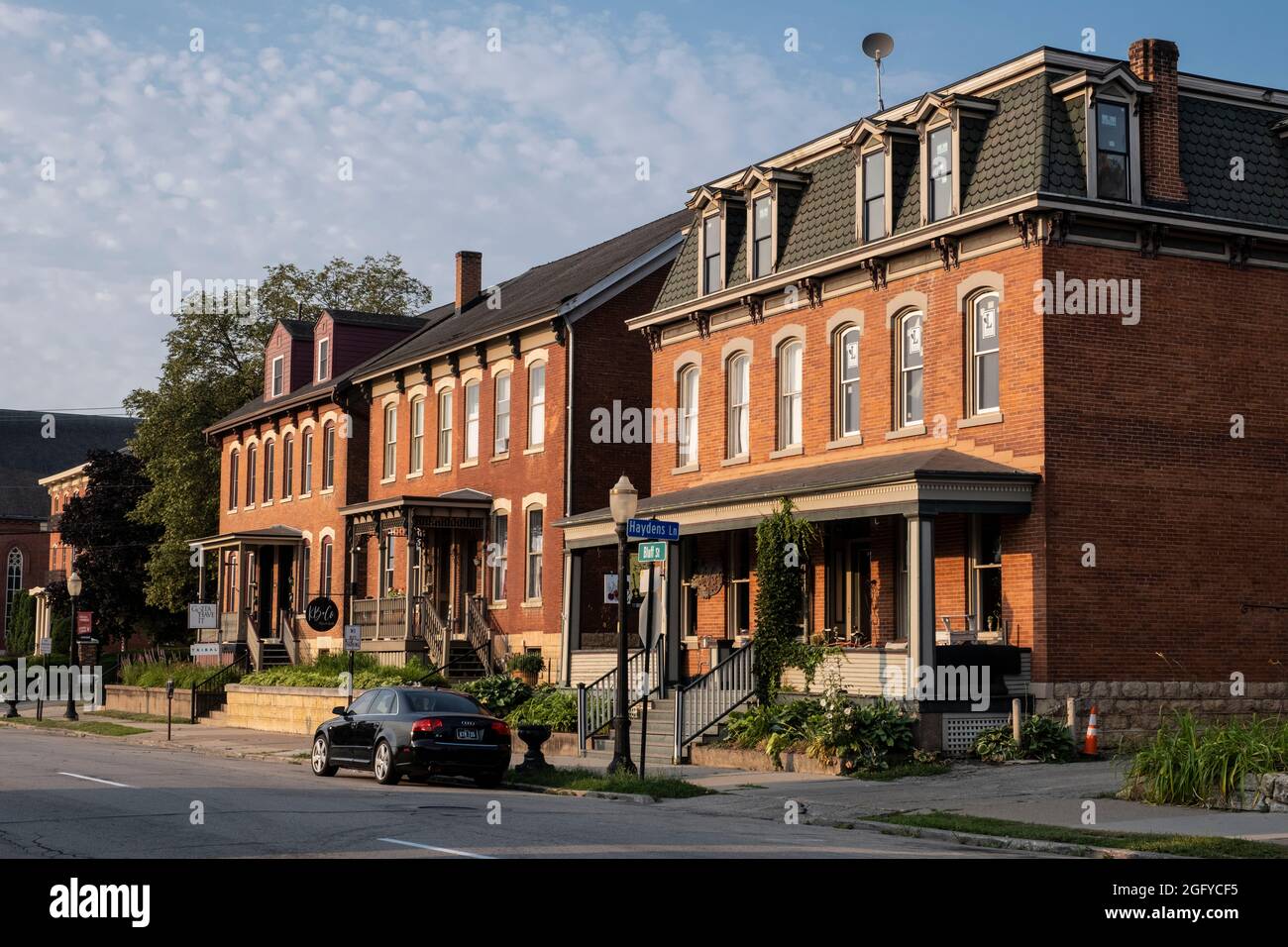 Dubuque, Iowa. Historic Architecture on Bluff Street. Stock Photo