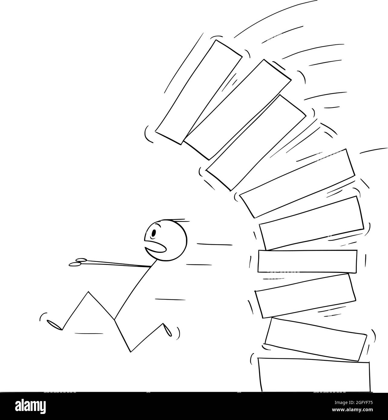 Person Running Away in Panic From Falling Pile of Boxes , Vector