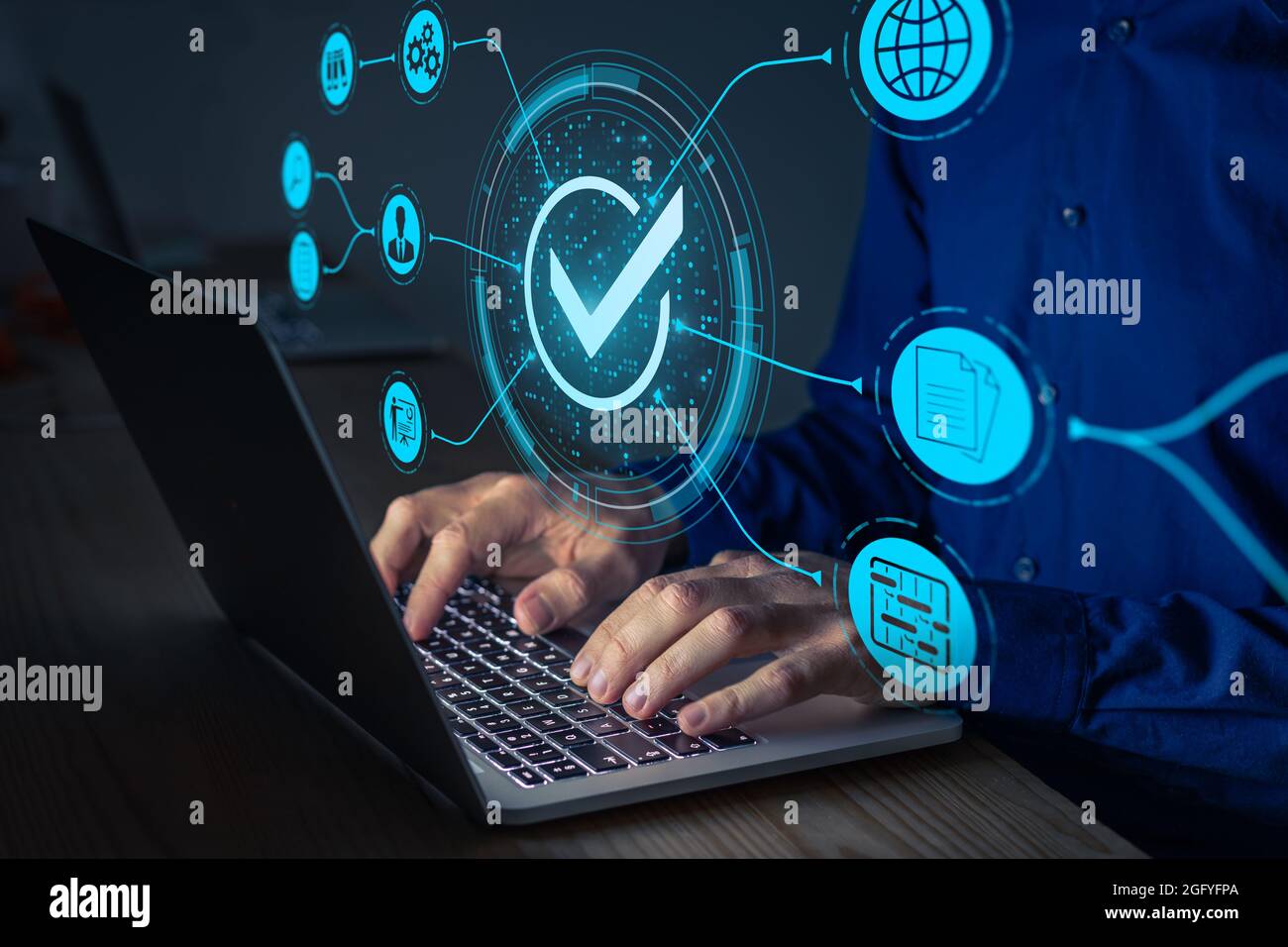 Quality Assurance and certification. Certified internet businesses and services. Compliance to international standards and regulations. Concept with c Stock Photo