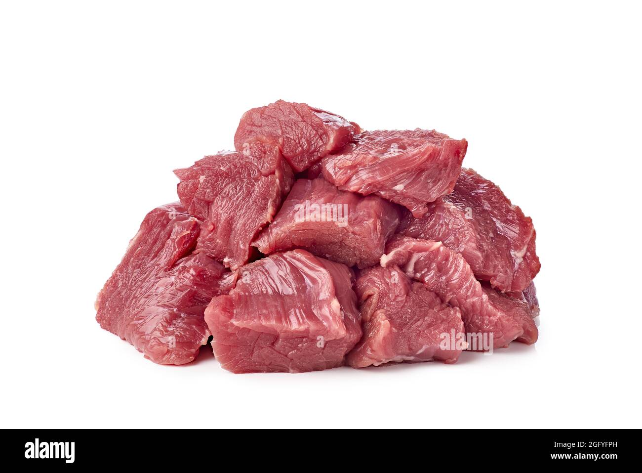 Heap of raw chopped beef isolated on white background. Clipping path included Stock Photo