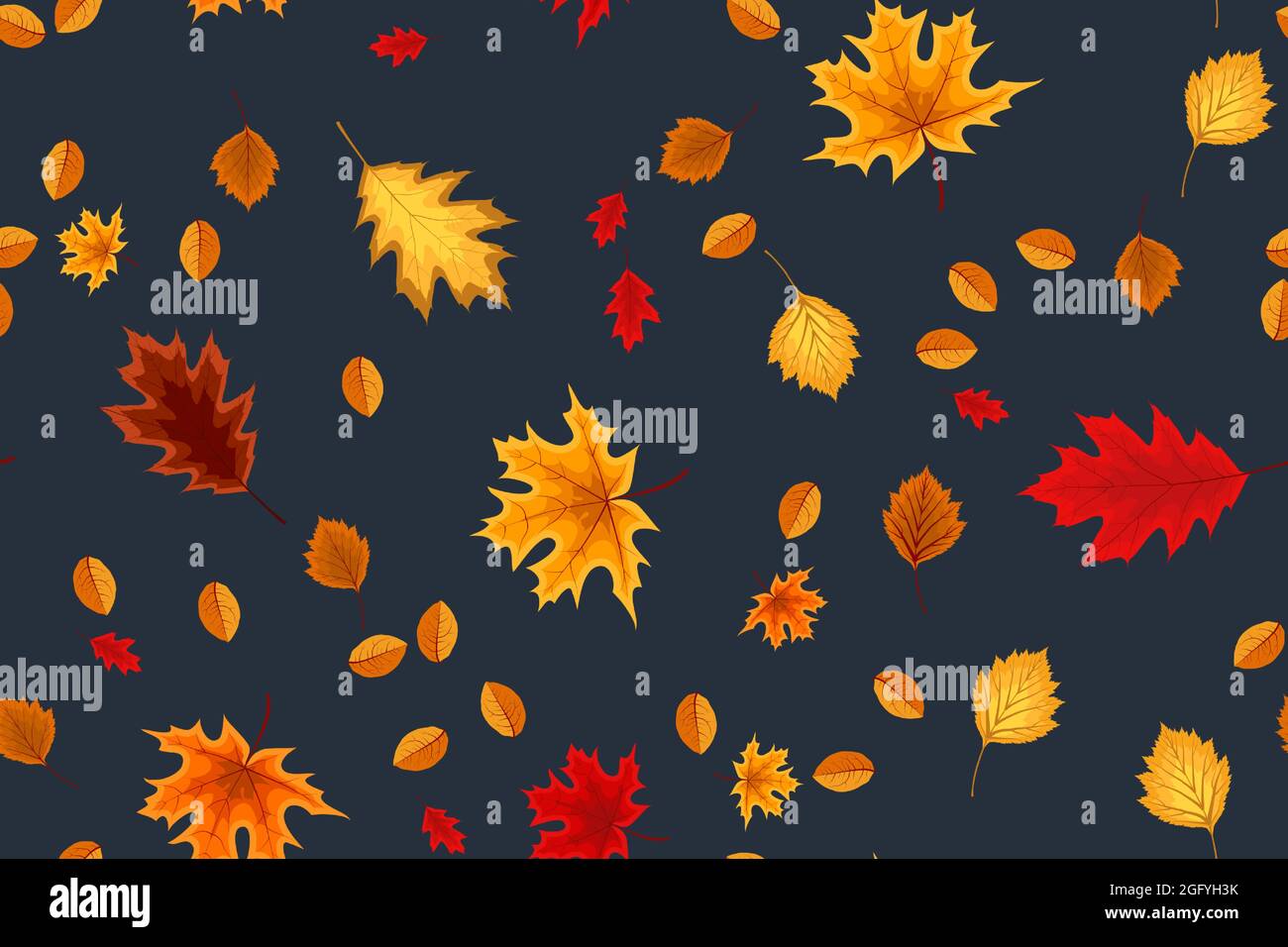 Autumn seamless pattern background with falling leaves. Vector ...