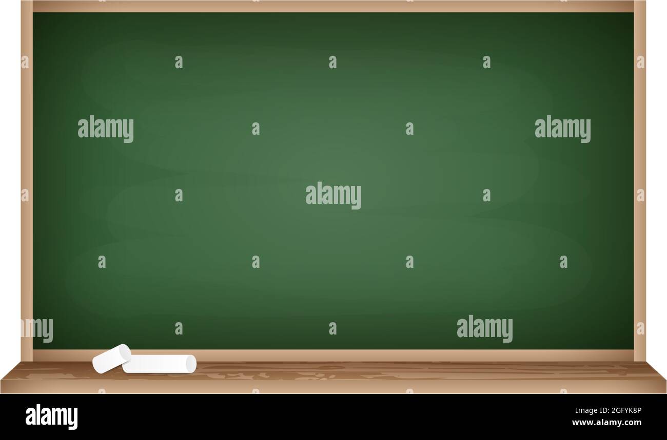 Realistic blackboard with empty green space. Chalkboard with wooden ...