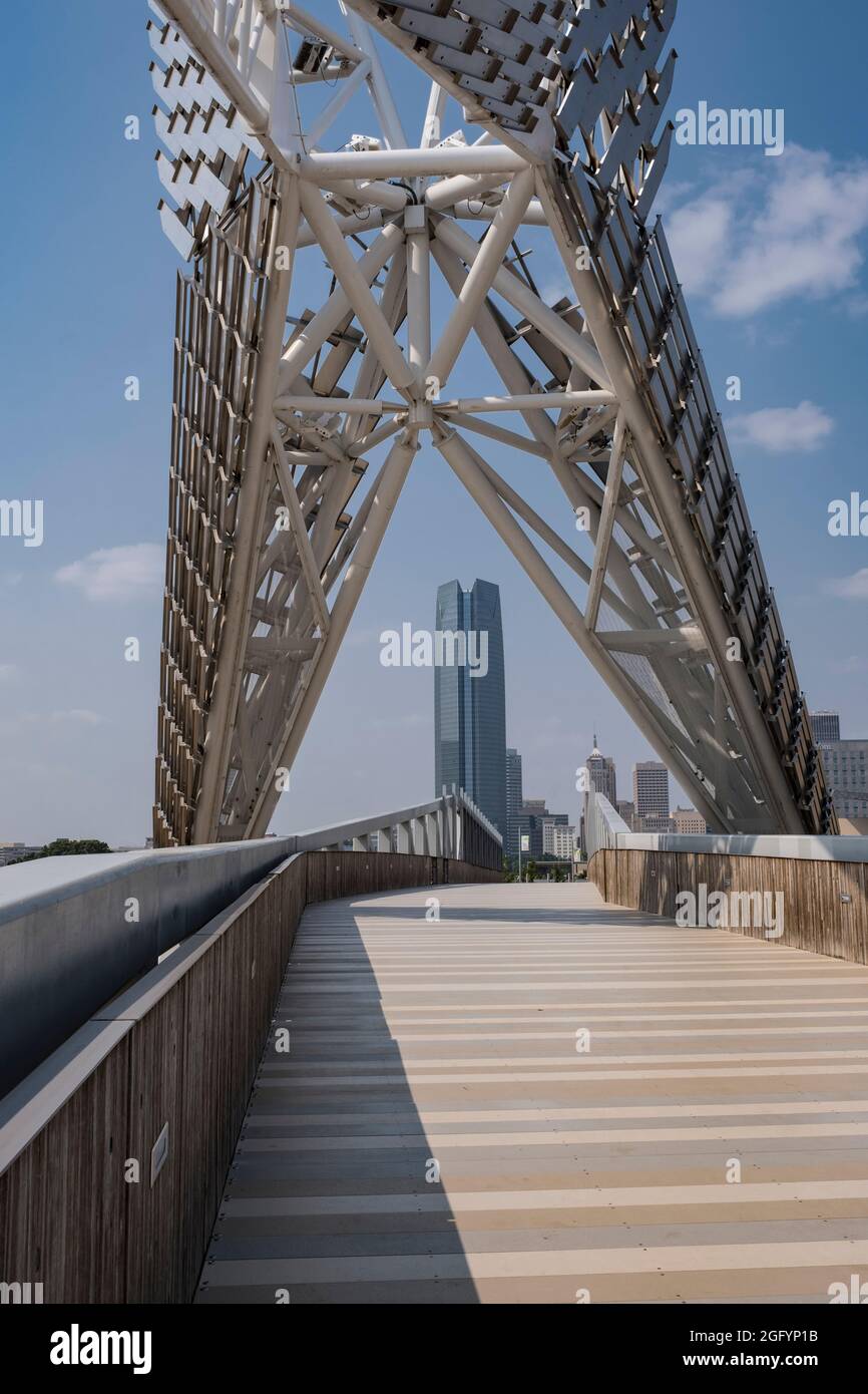 Oklahoma City, Oklahoma. Scissortail Park, Skydance Bridge, Scissortail Bridge, Completed 2012. Stock Photo