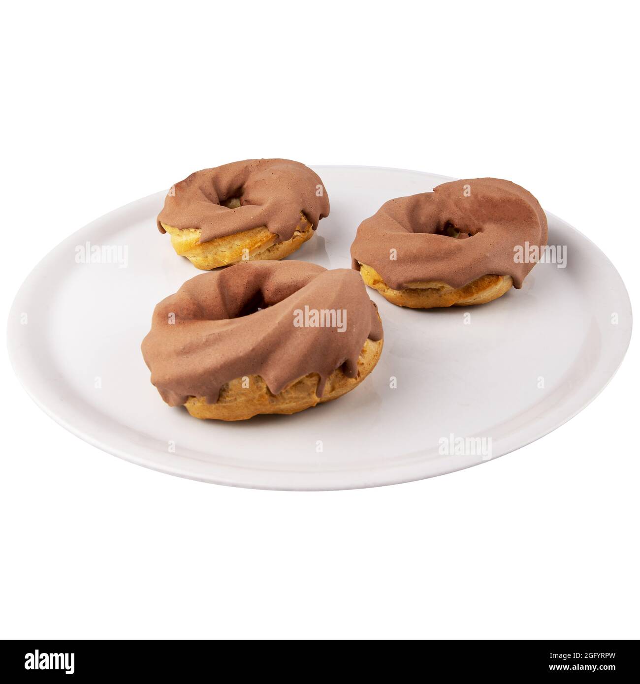 Closeup of doughnuts with chocolate glaze isolated on white background ...