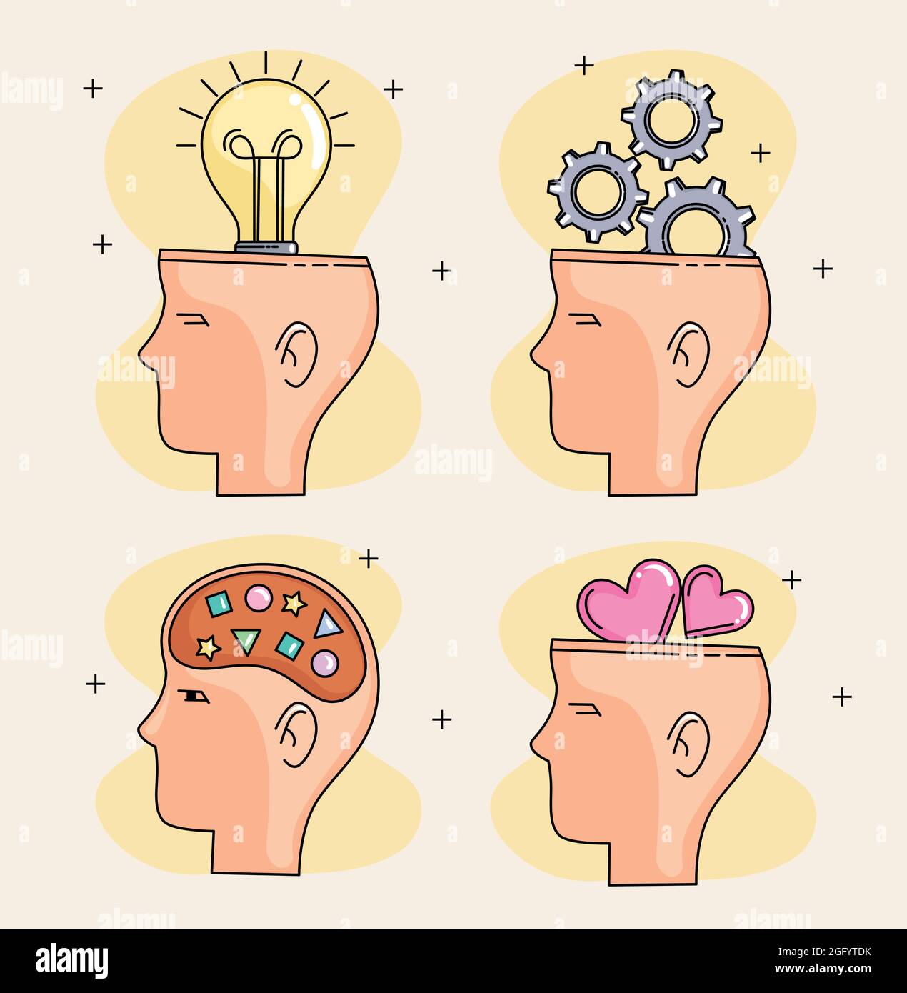 heads set thinking with icons Stock Vector Image & Art - Alamy