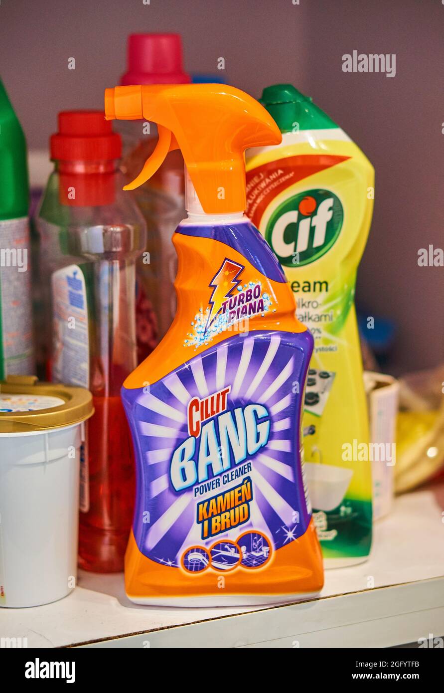 "Cillit Bang" bathroom cleaning liquid in a spray bottle Stock Photo