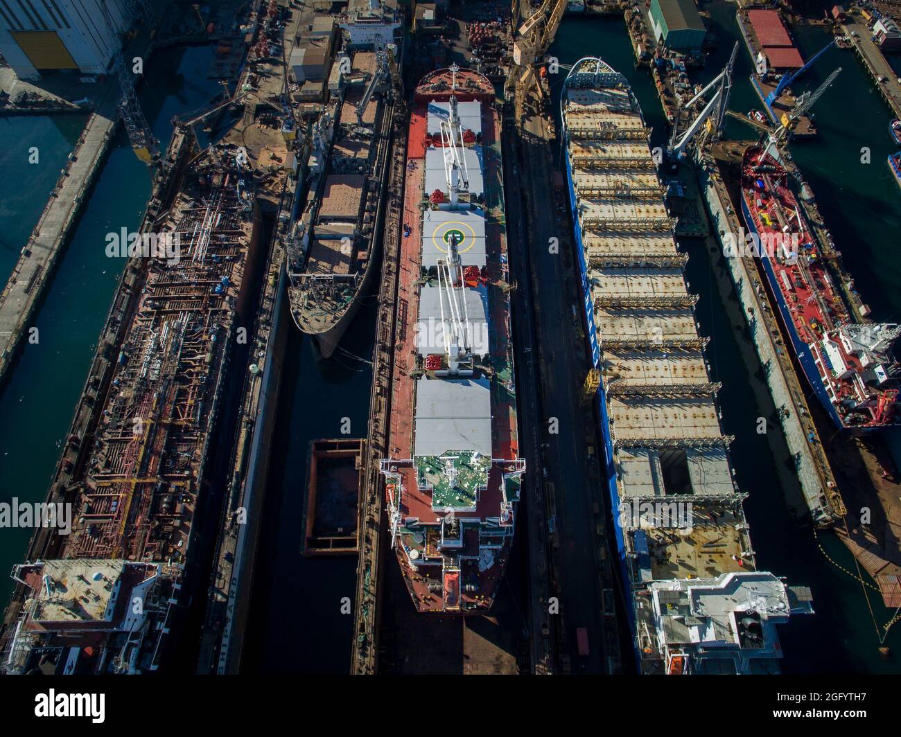Cargo vessels in shipyard /dry dock Stock Photo