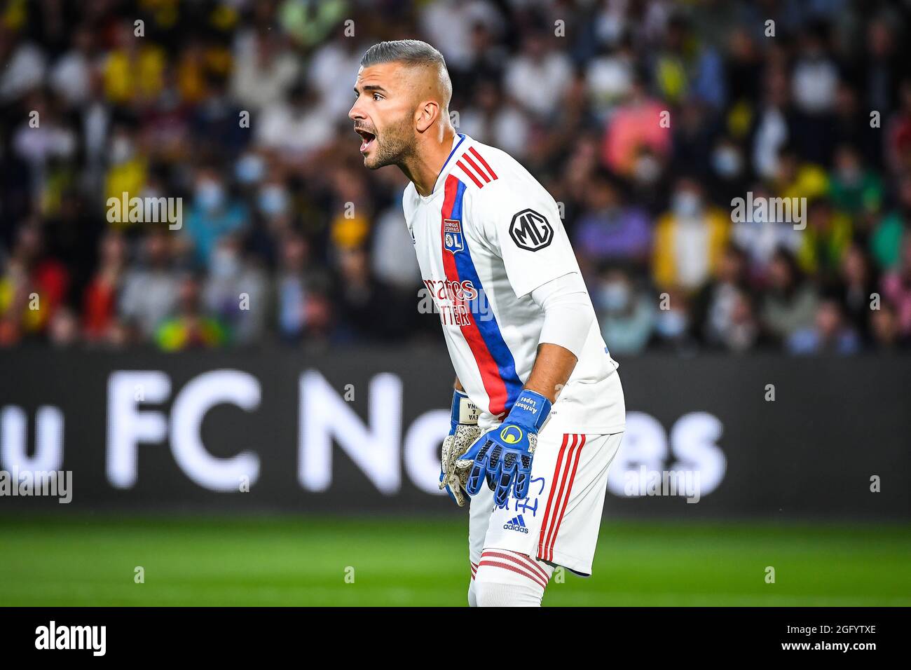 Nantes, France, France. 27th Aug, 2021. Anthony LOPES of Lyon during the Ligue 1 match between FC Nantes and Olympique Lyonnais (OL) at Stade de la Beaujoire on August 27, 2021 in Nantes, France. (Credit Image: © Matthieu Mirville/ZUMA Press Wire) Stock Photo