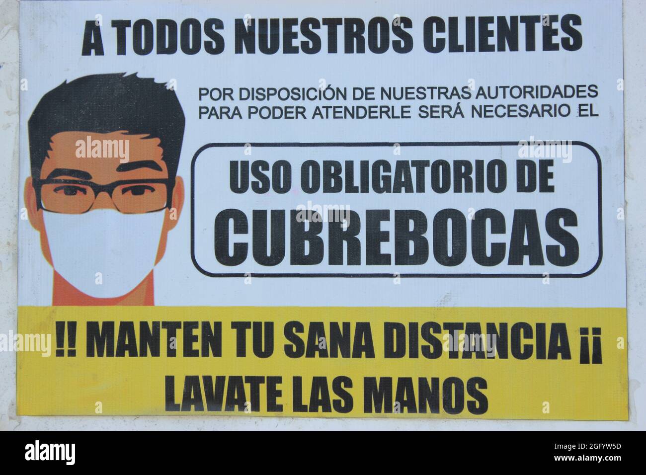 Covid-19 Public Health warning to wear a mask and wash hands, Yucatan, Mexico Stock Photo