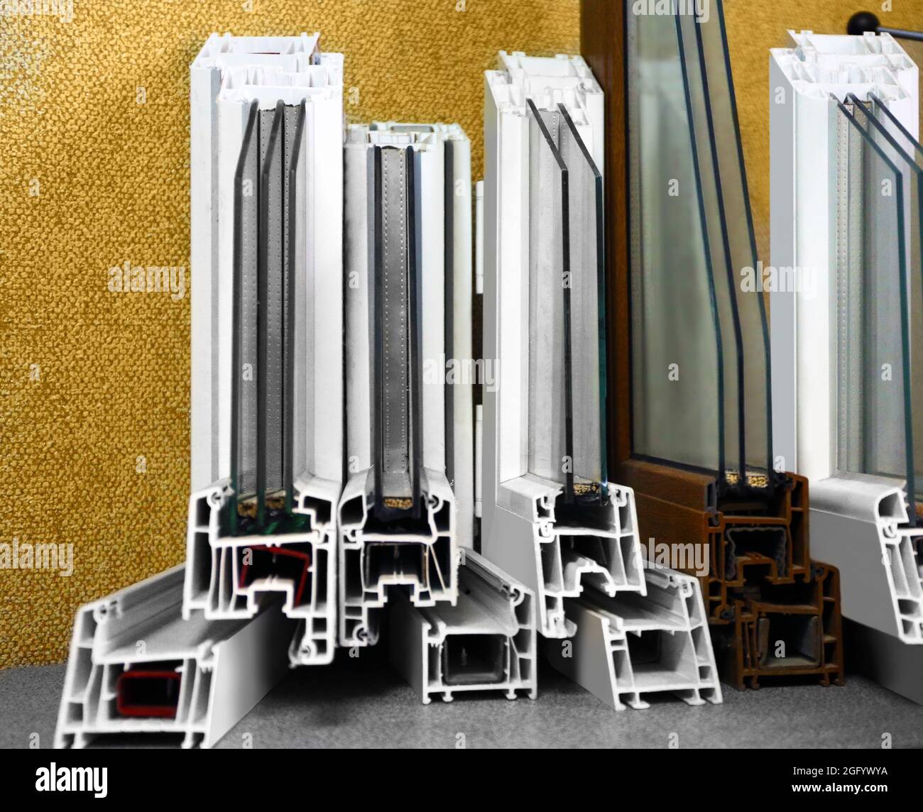 Set of window profile samples in shop Stock Photo - Alamy