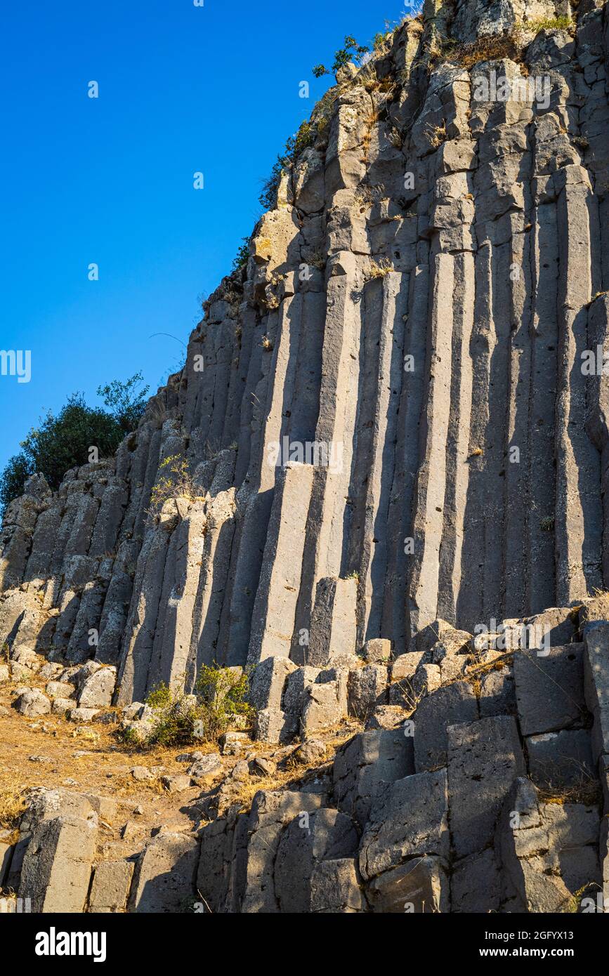 Basalt columns in the Kula-Salihli UNESCO Global Geopark, Manisa, Turkey. Stock Photo