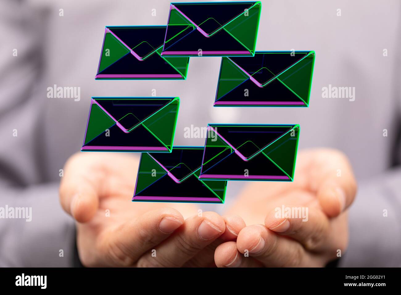Holding message icons - the concept of online communication Stock Photo ...