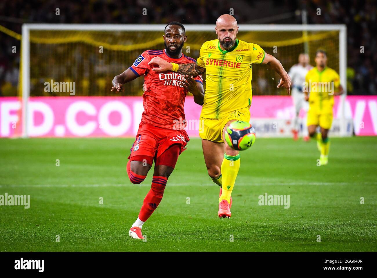 Moussa DEMBELE of Lyon and Nicolas PALLOIS of Nantes during the French championship Ligue 1 football match between FC Nantes and Olympique Lyonnais on August 27, 2021 at La Beaujoire - Louis Fonteneau stadium in Nantes, France - Photo Matthieu Mirville / DPPI Stock Photo