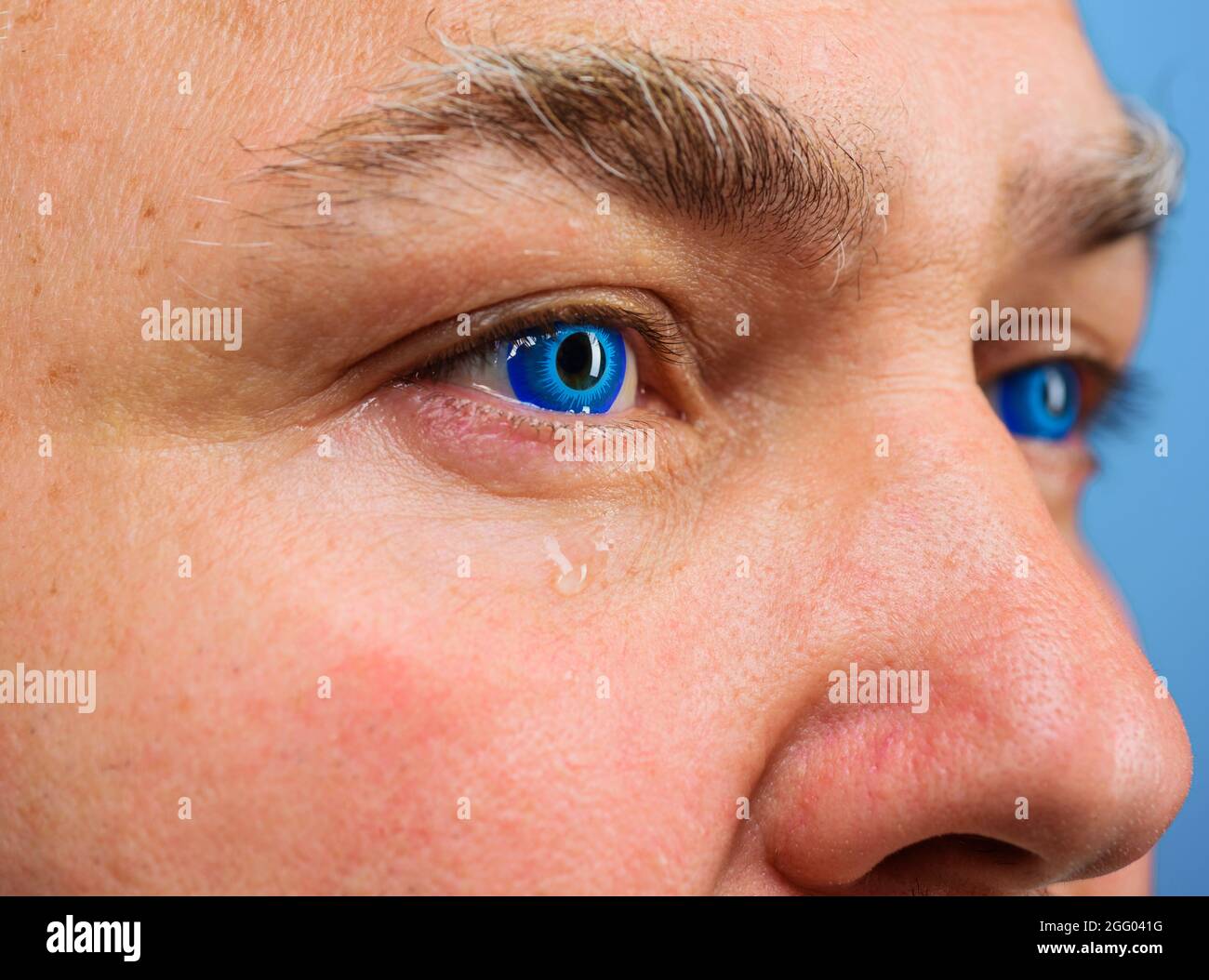 Close-up Shot Of Man's Eye. Man With Blue Eyes. Stock Photo