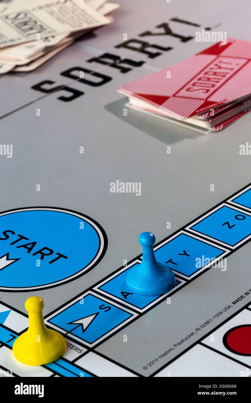 Sorry! is a slide pursuit board game, USA Stock Photo