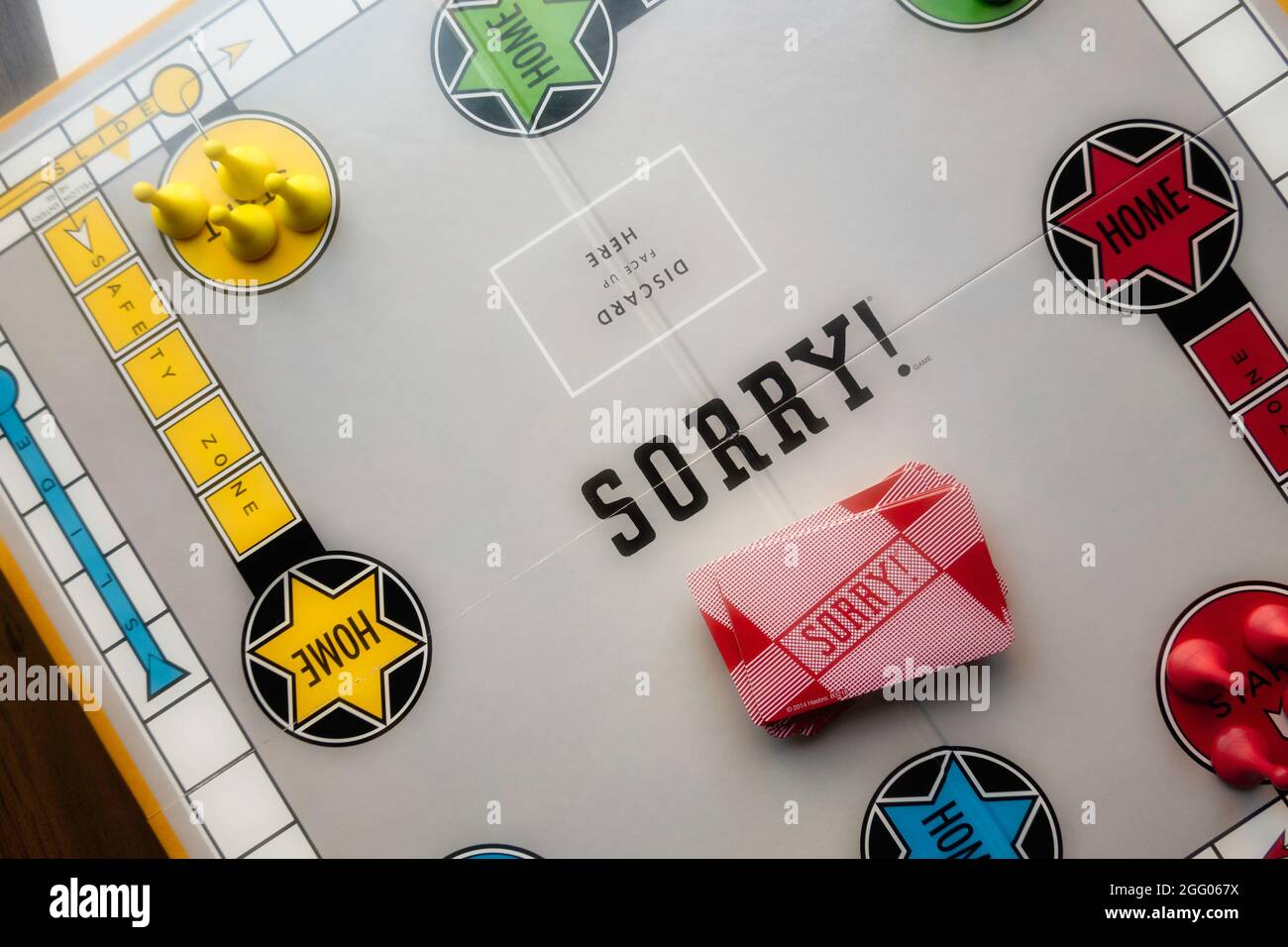 Sorry! is a slide pursuit board game, USA Stock Photo