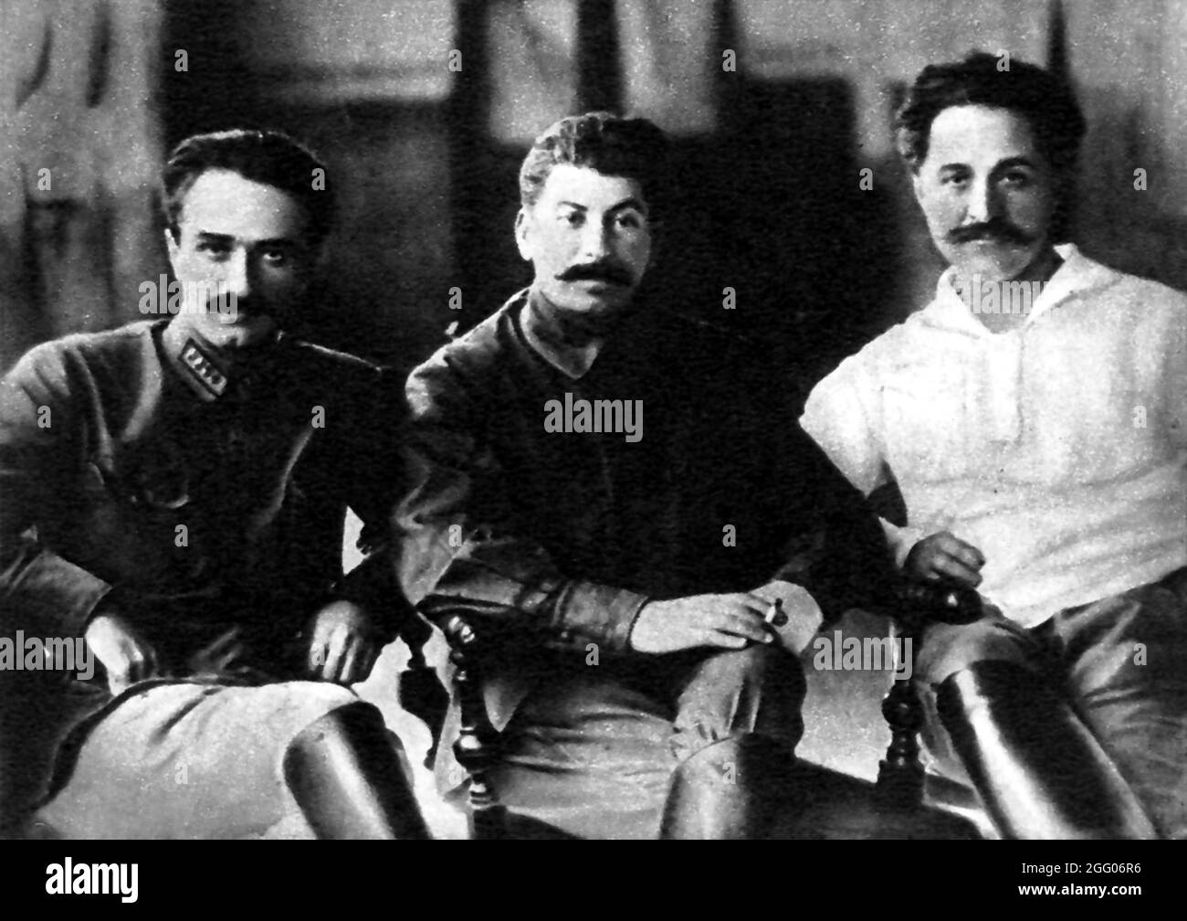 Sergo Ordzhonikidze, Joseph Stalin and Anastas Mikoyan in 1925 Stock Photo