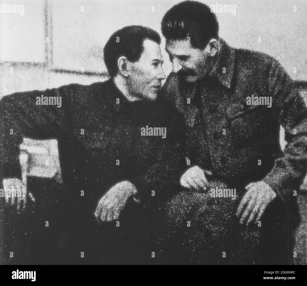 Joseph Stalin talking to Nikolai Yezhov, his secret police chief and organiser of the Stalinist purges called The Great Terror Stock Photo