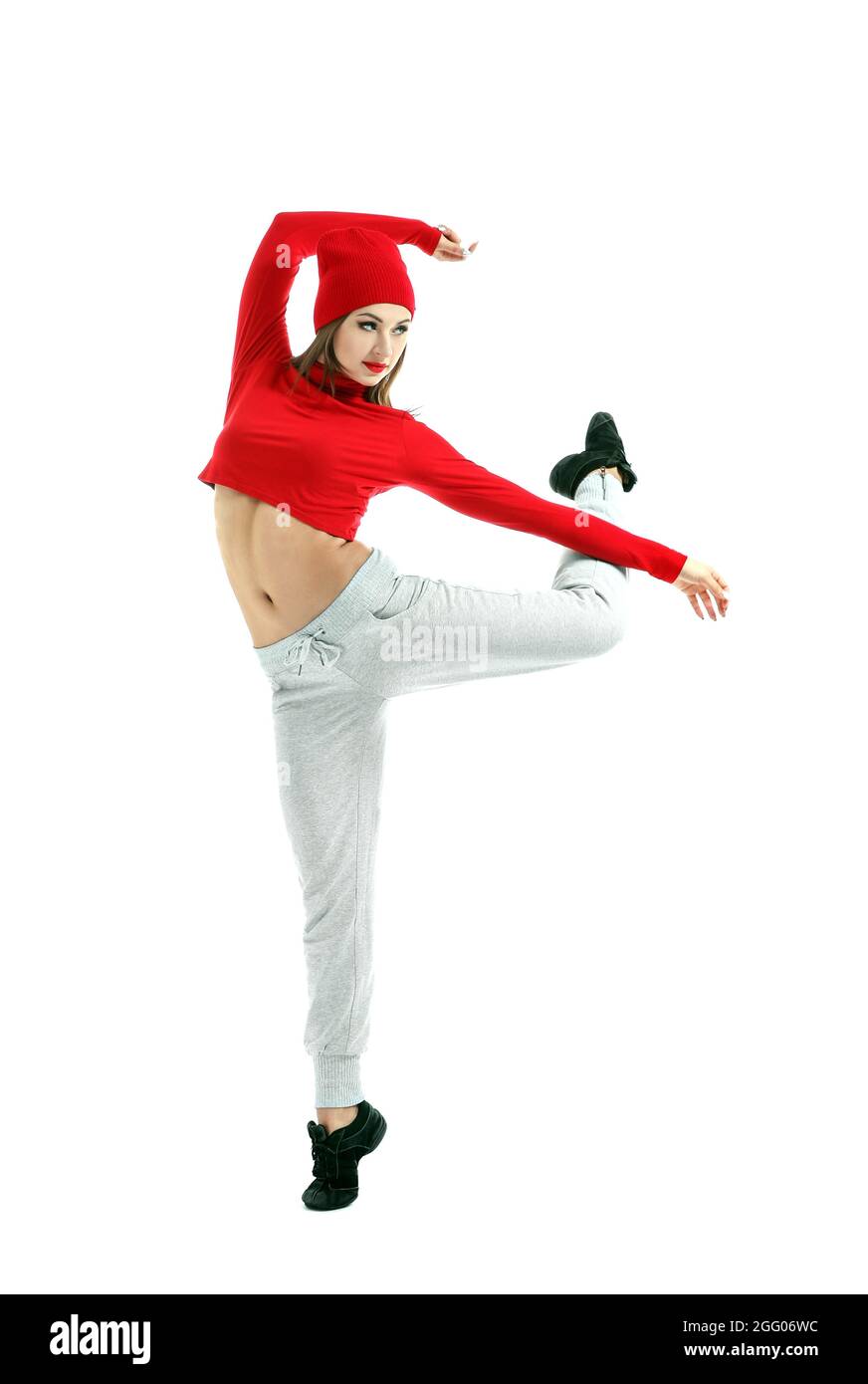 Hip hop dancer dancing on white background Stock Photo - Alamy
