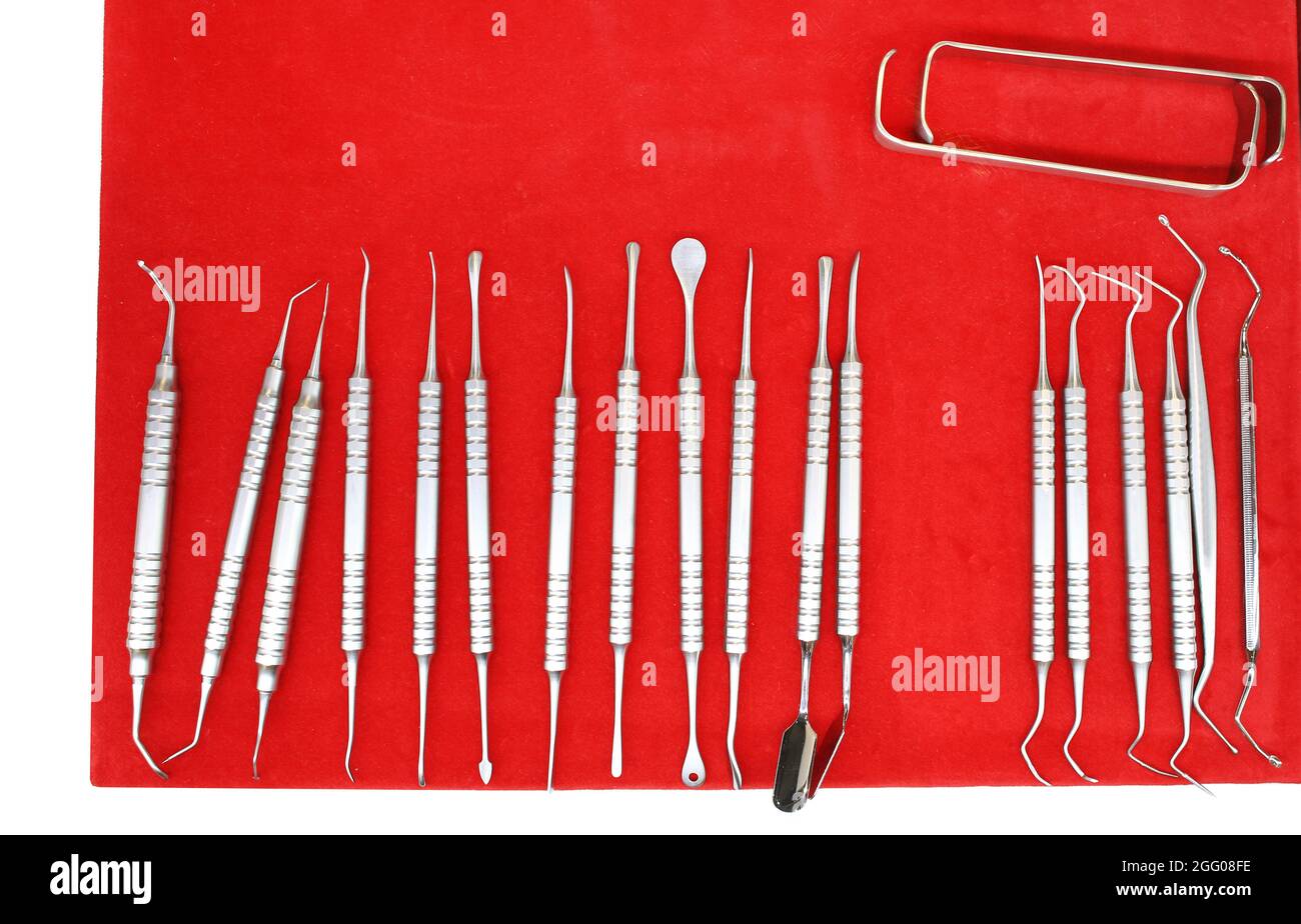 Set of dental instruments on a tray Stock Photo Alamy
