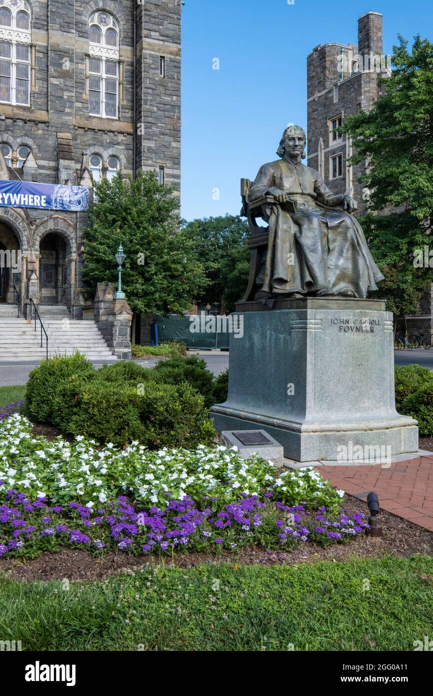 Georgetown University, Statue of John Carroll, Founder of the University, Washington, DC., USA. Stock Photo
