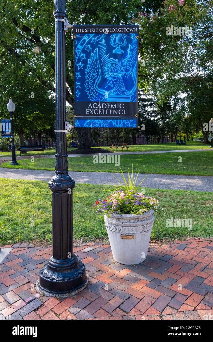 Georgetown University, Washington, DC., USA. Sign Honoring Academic Excellence. Stock Photo