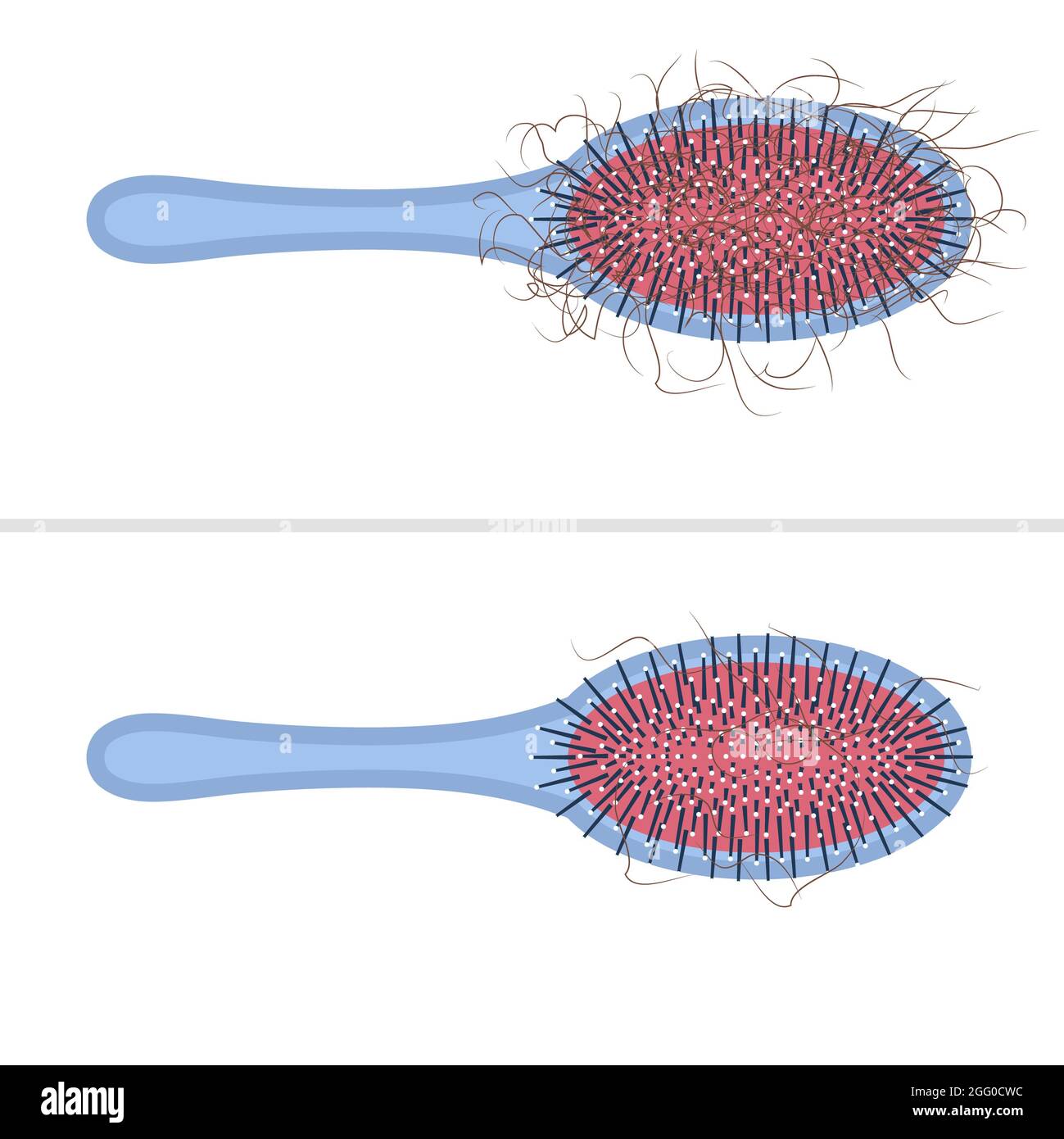 Hairbrush covered with hair, illustration. Stock Photo