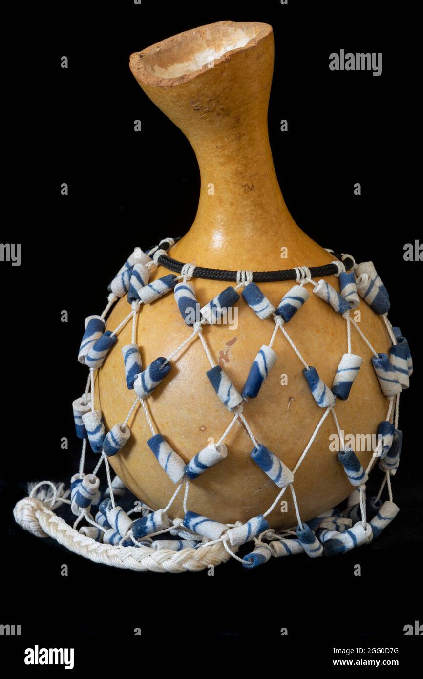 African Musical Percussion Instrument, Gourd with Beads. Niamey, Niger