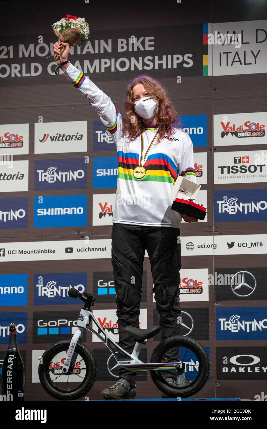 Michaela HAJKOVA of the Czech Republic, 1st place woman, during the 2021 MTB World Championships, Four Cross (4X), Mountain Bike cycling event on August 27, 2021 in Val Di Sole, Italy - Photo Olly Bowman / DPPI Stock Photo