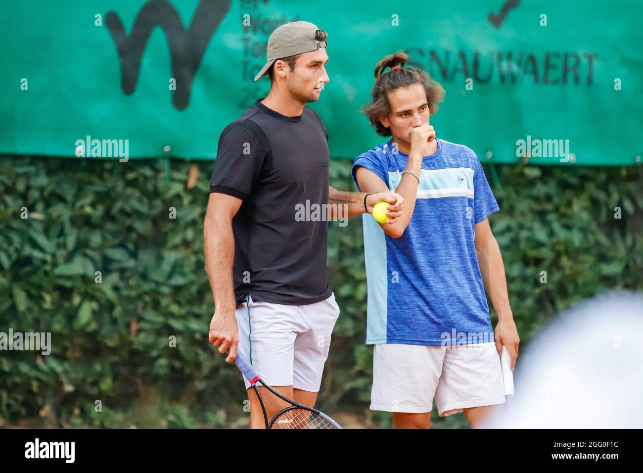 Christian Langmo and Mattia Bellucci during Lesa Cup 2021 - ITF, Tennis Internationals in Lesa (NO), Italy, August 27 2021 Stock Photo